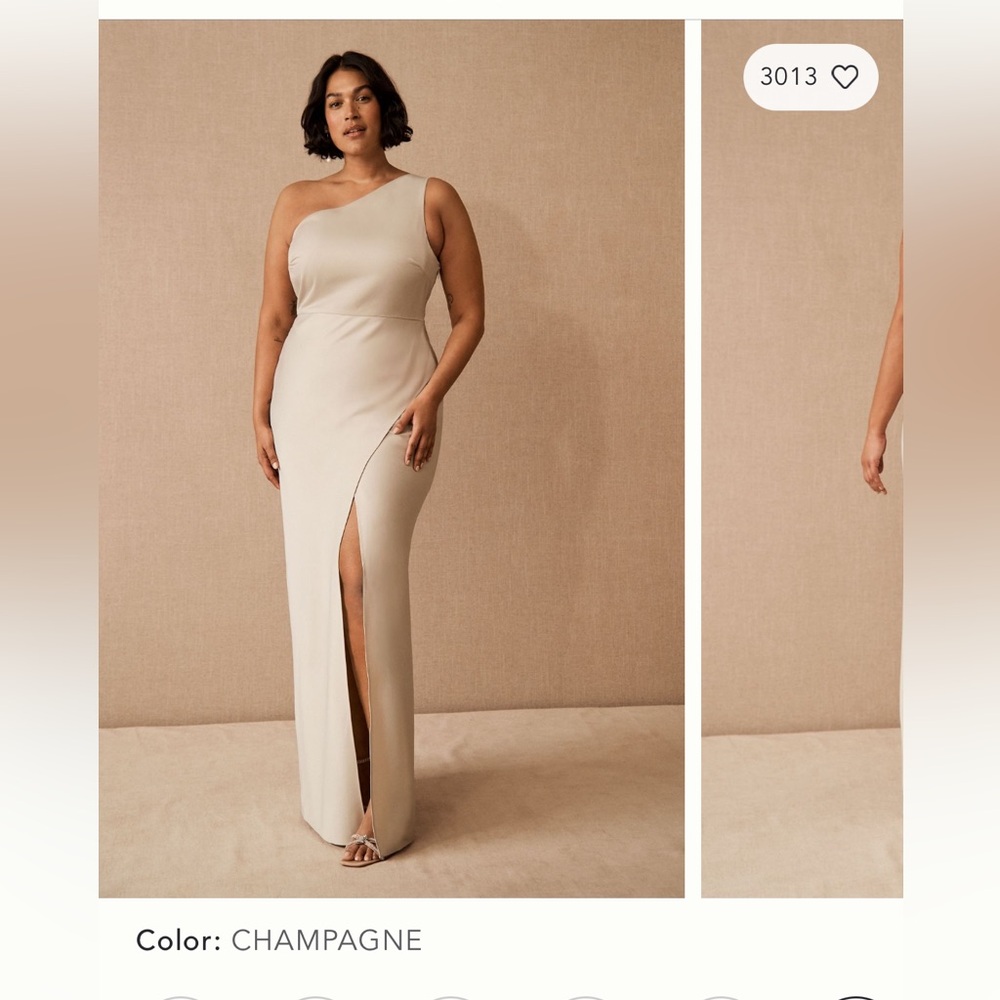 BHLDN DYLAN ONE-SHOULDER SATIN SIDE-SLIT GOWN Champagne